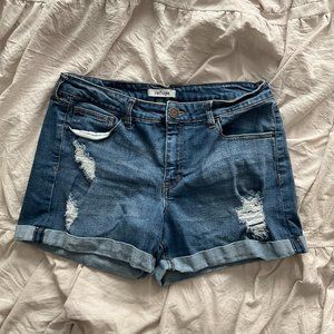 Dark Wash Denim Cuffed Mid Rise Shorts | Charlotte Russe